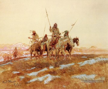  russe Tableaux - Piegan Hunting Party Art occidental Amérindien Charles Marion Russell